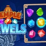 Värikkäitä jalokiviä ja teksti Temple Jewels muinaisten temppelikuvioiden ympäröimänä
