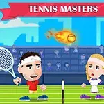 Kaksi piirrettyä hahmoa pelaa tennistä kentällä, jossa ilmaan leijuu liekehtivä tennispallo