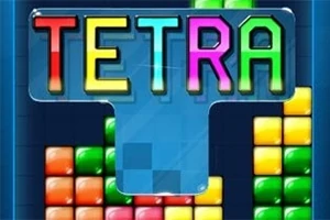 Värikkäitä tetromino-palikoita on pinottu päällekkäin sinisellä taustalla, ja ylhäällä on sana TETRA suurin kirjaimin