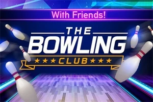 Keilapallo radalla, jossa on teksti The Bowling Club ja ympärillä keiloja