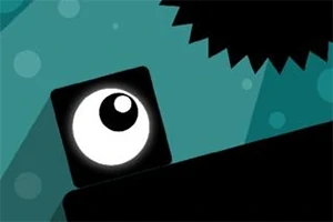 Musta neliö, jossa on iso, valkoinen silmä tummansinisellä taustalla, ja terävät piikit yläkulmassa