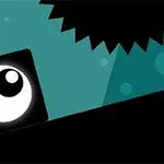 Musta neliö, jossa on iso, valkoinen silmä tummansinisellä taustalla, ja terävät piikit yläkulmassa