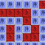 Punaisia ja sinisiä ruutuja numerolla yhdeksän, joissain ruuduissa kaksi pingviiniä