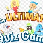 Sarjakuvatyylisiä hahmoja ja värikkäitä tekstejä, joissa lukee The Ultimate Quiz Game