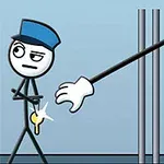 Piirroshahmo varastaa avaimen vartijalta pitkällä käsivarrella