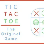 Tic-tac-toe-ruudukko, jossa on sinisiä X- ja vihreitä O-merkkejä sekä teksti TIC TAC TOE The Original Game