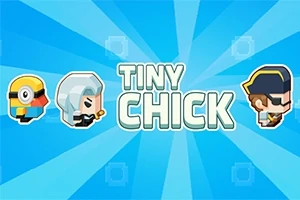 Kolme animaatiohahmoa kirkkaansinisellä taustalla, keskellä teksti TINY CHICK