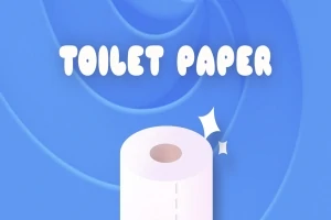 Valkoinen wc-paperirulla sinisellä taustalla, jossa on otsikko Toilet Paper