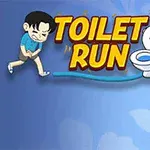 Piirros hahmosta, joka pitelee vatsaansa, vieressään teksti TOILET RUN ja wc-istuin sinisellä taustalla