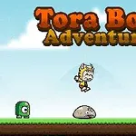 Tora Boy hyppää ilmassa kolmen eri muotoisen vihreän vihollisen yli