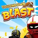 Kuvassa on kaksi amerikkalaisjalkapallopelaajaa sarjakuvamaisella tyylillä, toinen punaisella ja toinen mustakeltaisella asulla, sekä suuri teksti TOUCHDOWN BLAST
