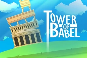 Kuva esittää piirretyn vinon tornin ja valkoisen tekstin Tower of Babel sinisellä taustalla