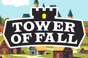 Keskellä kuvaa on musta kyltti, jossa lukee Tower of Fall, taustalla näkyy värikäs kylä ja torneja
