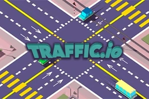 Risteys, jossa kulkee autoja eri suuntiin, ja keskiössä teksti TRAFFIC