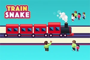 Punainen juna liikkuu raidetta pitkin, taustalla on loogisen grafiikan tyylisiä ihmishahmoja ja savua
