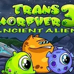 Kolme värikästä muukalaista kivisessä ympäristössä yöllä otsikon Transmorpher 3 Ancient Alien alla