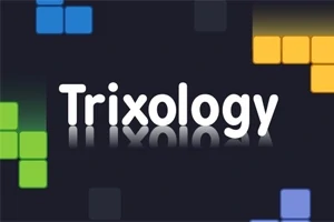 Tekstissä lukee Trixology, taustalla on värikkäitä, neliömäisiä palikoita mustalla pohjalla