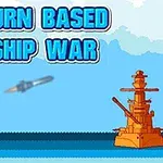 Kaksi sotalaivaa vastakkain merellä, keskellä lentävä ohjus ja yläpuolella teksti TURN BASED SHIP WAR