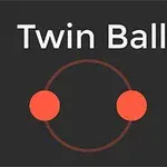 Teksti Twin Ball kahden punaisen pallon ja ympyrän yläpuolella mustalla taustalla