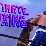 Kaksi nyrkkeilijää kehässä vastakkain sinisessä ja keltaisessa asussa tekstin Ultimate Boxing alla