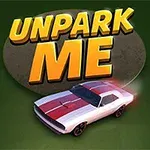 Punavalkoinen urheiluauto vihreällä taustalla ja suuret keltaiset tekstit UNPARK ME auton yläpuolella