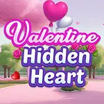 Sydämenmuotoisia ilmapalloja ja punaisia sydämiä vaaleanpunaisessa puistossa Valentine Hidden Heart -tekstillä