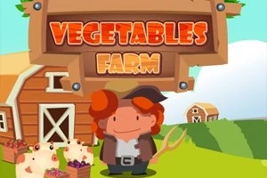Animaatiohahmo seisoo etualalla tilalla, jossa on navetta, sikoja ja puinen kyltti, jossa lukee Vegetables Farm
