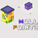 Kolme eriväristä taloa ja teksti Wall Painter
