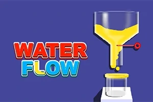 Kuvassa on sinisellä taustalla keltainen suppilo, josta tippuu nestettä läpinäkyvään astiaan, sekä teksti Water Flow