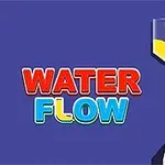 Kuvassa on sinisellä taustalla keltainen suppilo, josta tippuu nestettä läpinäkyvään astiaan, sekä teksti Water Flow