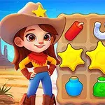 Nuori tyttö cowboy-asussa seisoo pelilaudan edessä, jossa on erivärisiä symboleja, kuten tähtiä, hevosenkenkä ja sydän