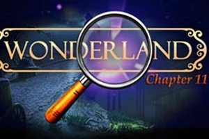 Suurennuslasi tekstin Wonderland Chapter 11 päällä pimeässä ympäristössä