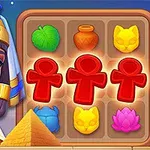 Muinaisen Egyptin teemainen kuva, jossa on egyptiläinen nainen ja palapeli, jossa on värikkäitä muotoja