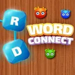 Sinisellä taustalla olevia kirjaimia O, R, W, D, ja kolme värikästä hahmoa puisella taustalla, sekä teksti WORD CONNECT