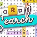 Värikkäitä sanoja ympyröity ruudukko, jossa keskellä teksti Word Search