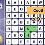 Sana-aiheen palapeli, jossa kirjaimia ruudukossa ja palkintoviesti Cool!