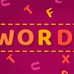 Vaaleanpunaisella taustalla värikkäät kirjaimet muodostavat sanan WORDIE, ympärillä hajallaan muita kirjaimia