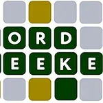 Sanaristikko, jossa on teksti WORD SEEKER tummanvihreissä ruuduissa harmaata ja kullankeltaista taustaa vasten
