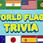 World Flags Trivia Maailman lippuja ja teksti World Flags Trivia sinisellä taustalla