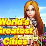 Nuori nainen poseeraa sataman edessä, taustalla näkyy silta ja oopperatalo, etualalla värikkäitä kukkia ja teksti Worlds Greatest Cities