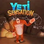 Oranssi lumiolento seisoo luolassa seinällä olevien piirrosten edessä, ja yläpuolella lukee teksti Yeti Sensation