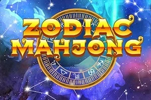 Keltaiset sanat Zodiac Mahjong tähtitaustan ja astrologisen kellotaulun päällä