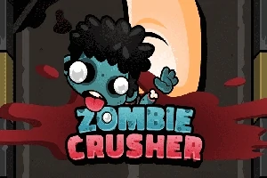 Sarjakuvatyylinen zombihahmo puristettuna suuren jalan alle veren roiskuessa, ja alla lukee Zombie Crusher