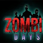 Mustalla taustalla on sanat Zombie Days, ja niiden takana seisoo viisi mustaa hahmoa, joilla on hehkuvat, valkoiset silmät