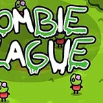 Sarjakuvamaisia vihreitä hahmoja ja teksti Zombie Plague vihreällä taustalla
