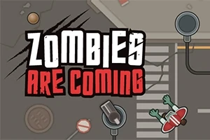 Tekstissä lukee ZOMBIES ARE COMING pimeällä kadulla, jossa on suojatie, liikennemerkkejä ja zombeja